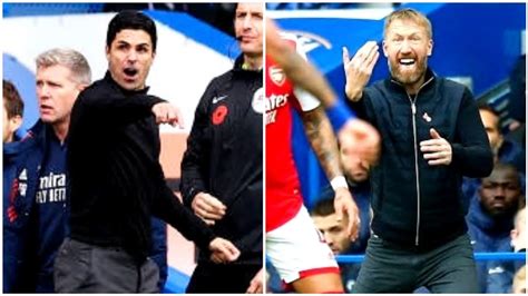 Graham Potter And Mikel Arteta Clash In Touchline During Chelsea Vs