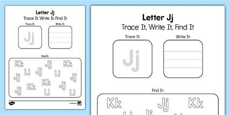 letter jj trace  write  find  worksheet twinkl