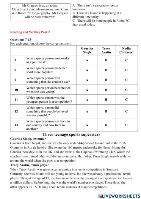 Ket 3 Reading And Writing Worksheet Live Worksheets