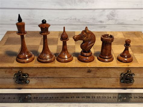 Large Wooden Chess Set Vintage Antique Wood Chess Set From Soviet