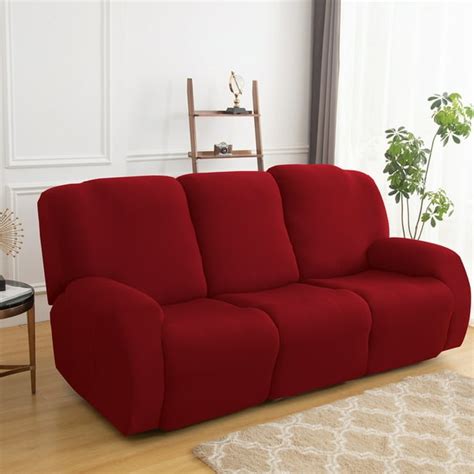 Rosnek 8-Pieces Recliner Sofa Covers Stretch Reclining Couch Covers for 3 Cushion Reclining Sofa ...