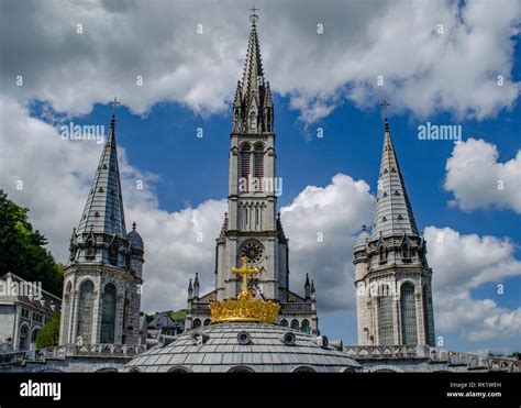 Lourdes, France; August 2013: Different details of the Sanctuary of ...