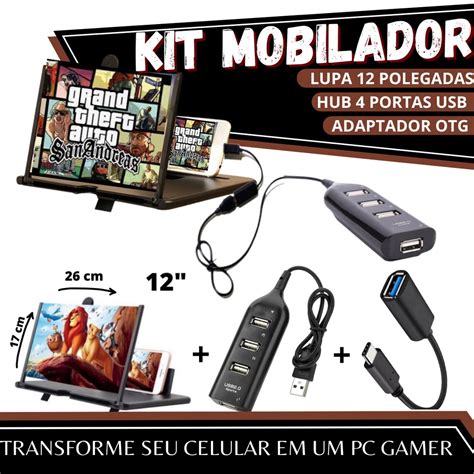 Kit Mobilador Para Celular Hub Portas Usb Amplificador Lupa De Tela