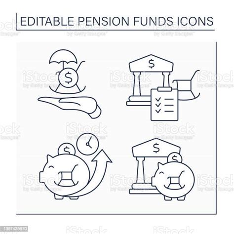 연금 기금 라인 아이콘 세트 Charity Benefit에 대한 스톡 벡터 아트 및 기타 이미지 Charity Benefit