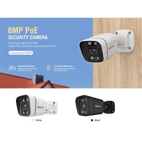 Foscam Ip Camera V8ep 8mp Ip66 Poe Ai Humanvehicle Detection Black