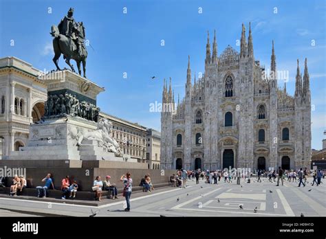 Equestrian Statue Of Victor Emmanuel Ii And Milan Cathedral Duomo