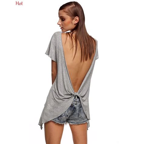 Fashion Women Backless T Shirts Sexy O Neck Short Batwing Sleeve