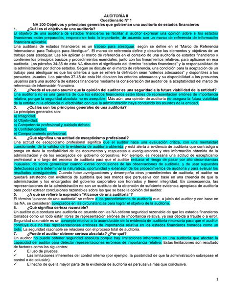 Final 2019 preguntas y respuestas AUDITORÍA II Cuestionario Nº 1 NA