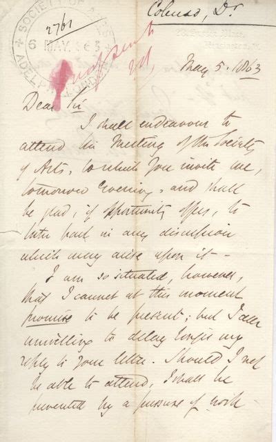 Biblio Autograph Letter Signed J W Natal To The Society Of Arts