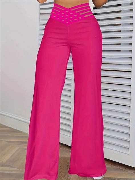 Women Wide Leg Flared Pants 2024 New Y2k Casual Crisscross Sheer Mesh