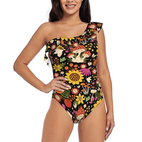 Bingfone Sunflowers Mushrooms Print Womens One Piece Swimsuits One