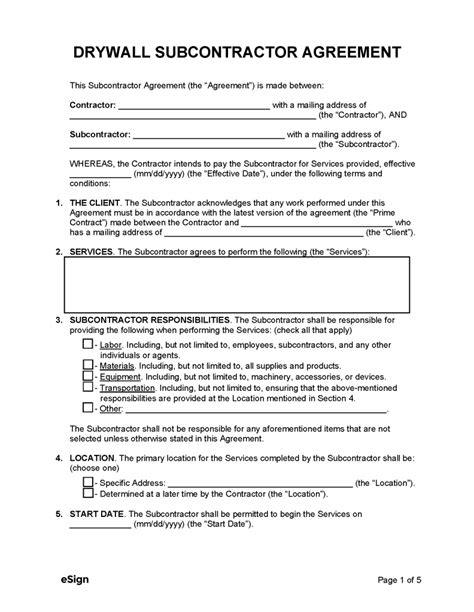 Free Drywall Subcontractor Agreement Template Pdf Word