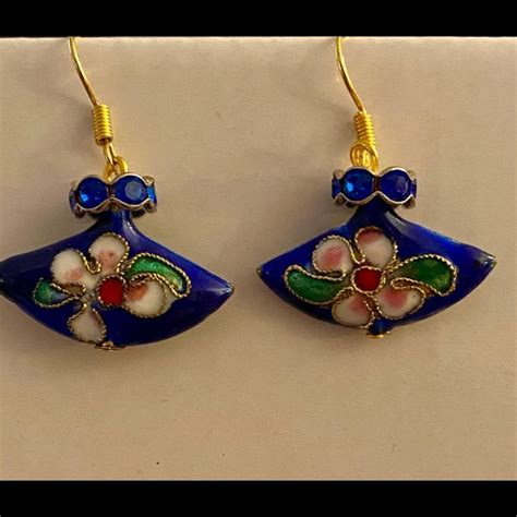 Jewelry Cloisonn Blue Earrings Flower Fashion Poshmark