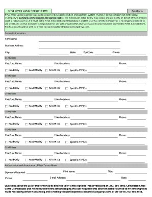 Fillable Online Nyse Amex Gems Request Form Fax Email Print Pdffiller