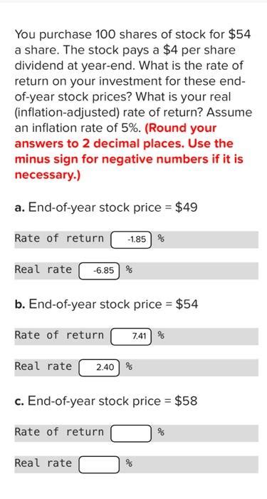 Solved You Purchase 100 Shares Of Stock For 54 A Share The Chegg