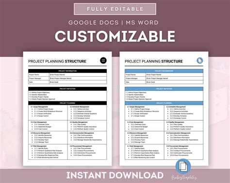 Project Planning Structure Template, Work Breakdown Structure, Project Outline Framework ...