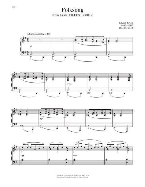 Edvard Grieg Popular Melody Op 38 No 2 Sheet Music Chords