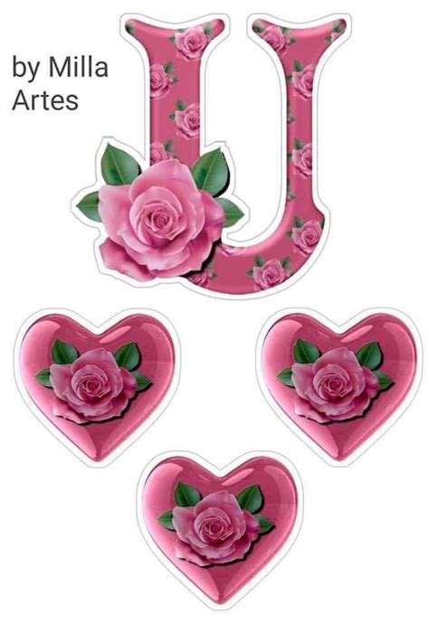 The Letter N Is Made Up Of Pink Roses And Hearts With Green Leaves On Them