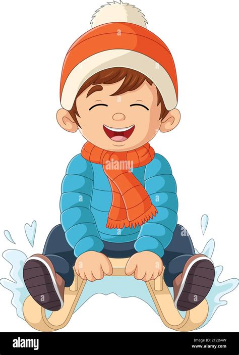 Cartoon Little Boy Sledding Down A Hill Stock Vector Image And Art Alamy