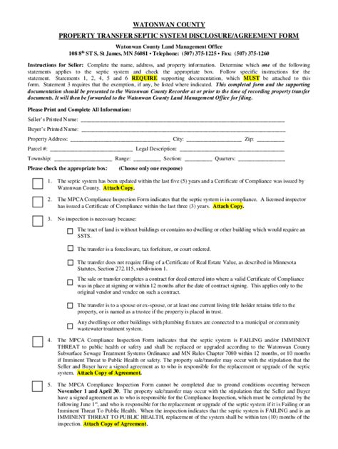 Fillable Online Property Transfer Septic System Disclosure Form Fax