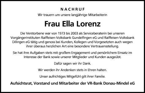 Traueranzeigen Von Ella Lorenz Augsburger Allgemeine Zeitung