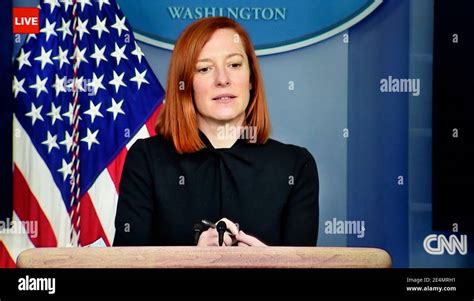 A Cnn Tv Screen Shot Of White House Press Secretary Jen Psaki Conducting A Press Briefing During