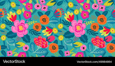 Folk Floral Seamless Pattern Modern Abstract Vector Image