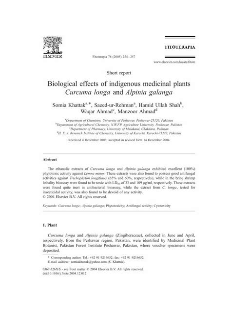 Pdf Biological Effects Of Indigenous Medicinal Plants Curcuma Longa