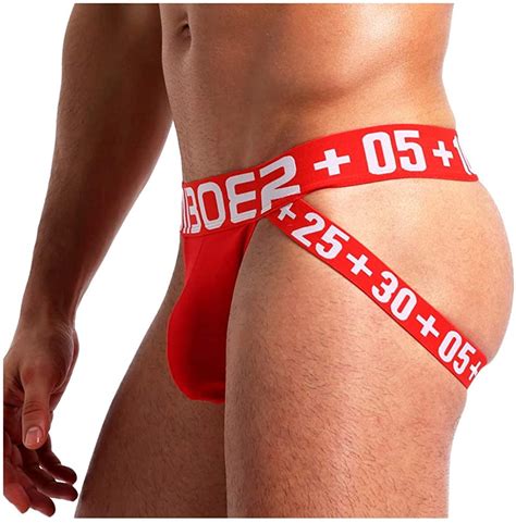 Mizok Mens Jockstraps Underwear Sexy Low Rise Cotton Jock Strap Red M