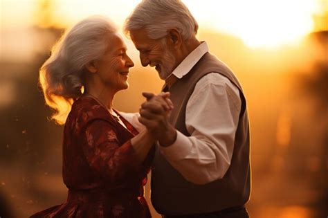 Una Feliz Pareja De Ancianos Bailando Rom Ntica Y Amorosa Al Atardecer