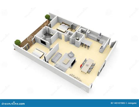 3d Floorplan From Above Birds Eye View Stock Illustration