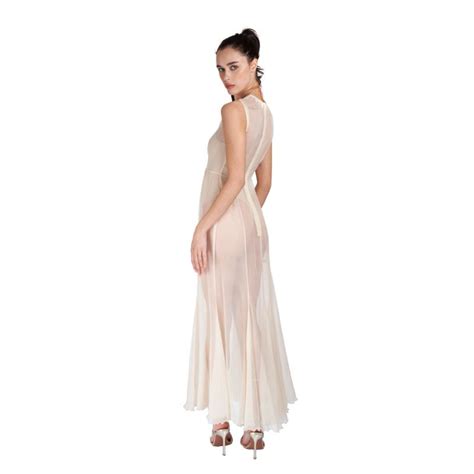 Silk Crepon Transparent Dress In Nude Sofia Tsereteli Wolf Badger