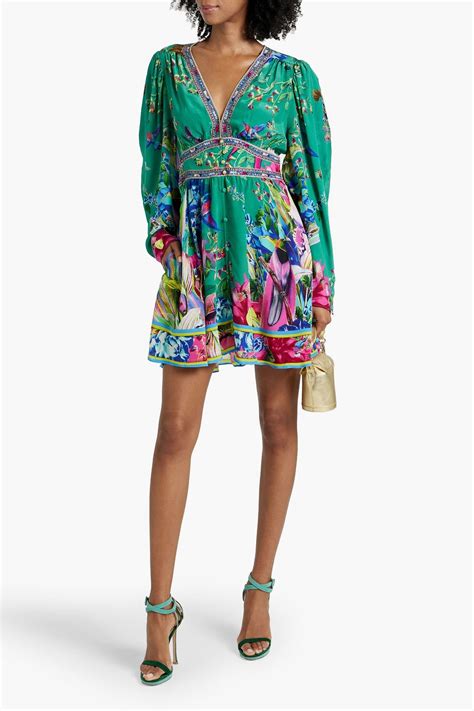 CAMILLA Crystal Embellished Printed Silk Crepe De Chine Mini Dress