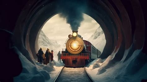 Polar Express Steam Train With Smoking Locomotive Among Winter Enters