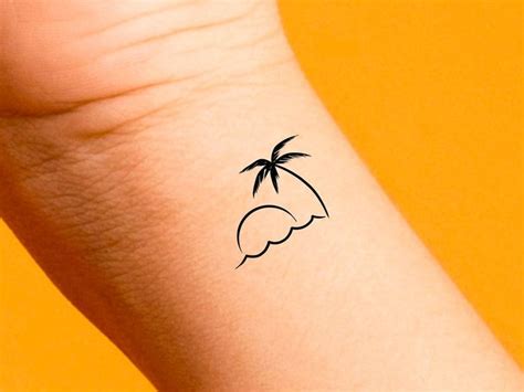 Palm Tree Wave Sunset Temporary Tattoo Etsy Palm Tattoos Delicate