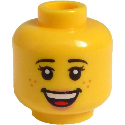 Lego Female Head With Freckles And Open Smile Recessed Solid Stud