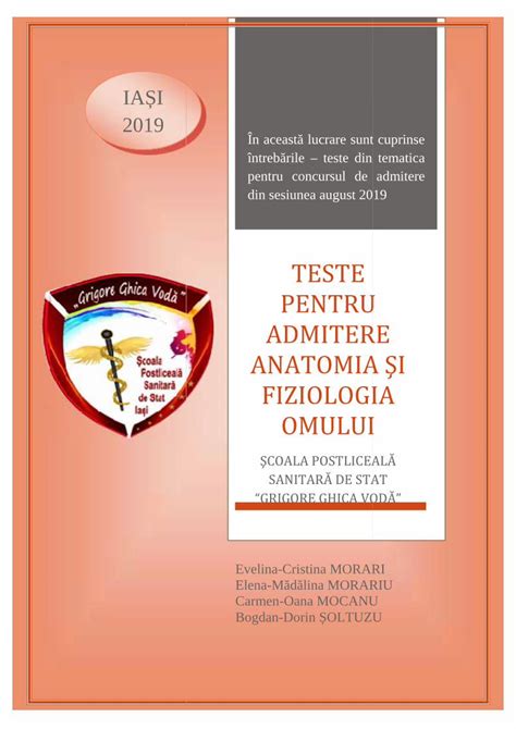 PDF TESTE PENTRU ADMITERE ANATOMIA SI FIZIOLOGIA OMULUIscoalasanitara