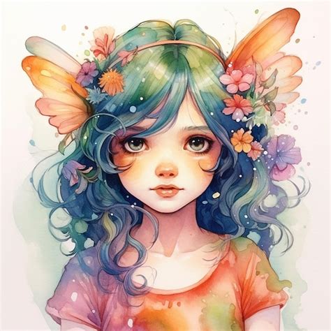 Premium AI Image A Watercolor Painting Of A Girl With A Rainbow Hair