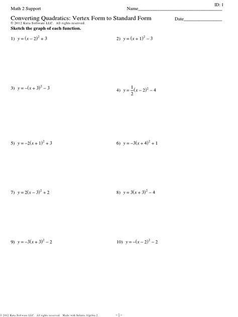 Converting Quadratics Vertex Form To Standard Form | PDF ...