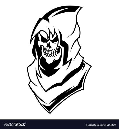 Grim reaper reaper skull drawing black Royalty Free Vector