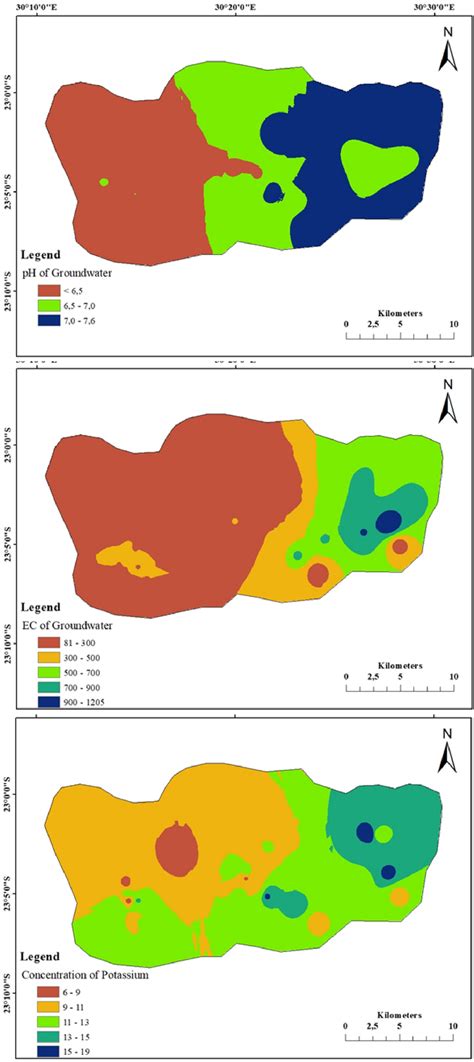 Spatial Distribution Of Ph Ec S Cm And K Mg L In The Study Area