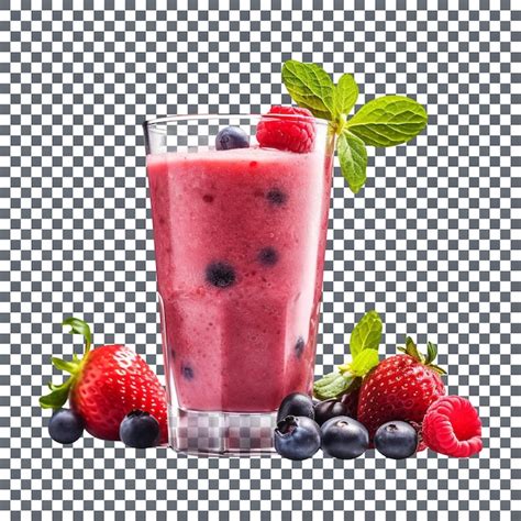 Premium PSD Fresh Mix Berries Smoothie Glass Isolated On Transparent