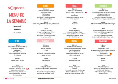 Menus du Lundi 8 au Dimanche 14 Août 22 EHPAD Ernest Guérin Saint