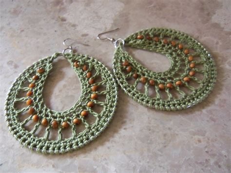 Crochet Hoop Earrings Olive By Naturallywonderful On Etsy