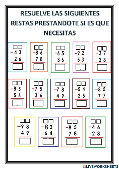 Restas Con Llevadas Interactive Worksheet For Primero Artofit