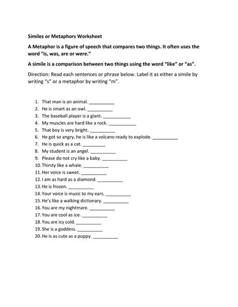 Similes And Metaphors Worksheet Educational My Id