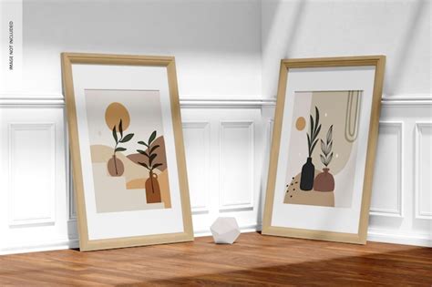 Premium PSD Wooden Frames Mockup Leaned