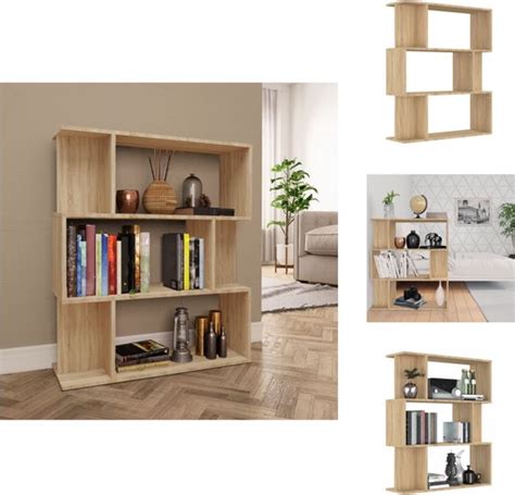 VidaXL Boekenkast Sonoma Eiken 80x24x96cm 3 Grote Vakken En 6