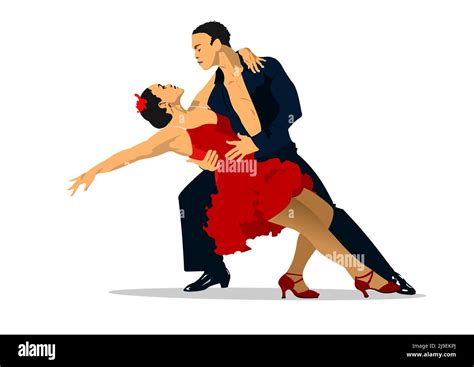 Couple Dancing A Tango Vector Colored 3d Illustration Stock Vector