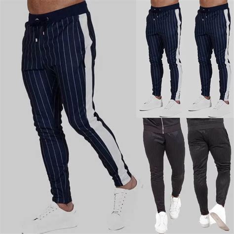 Новинка, мужские брюки для бега в полоску, мужские повседневные брюки ...